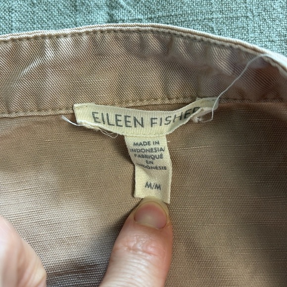 Eileen Fisher Linen Blend Mandarin Collar Shirtdress in Khaki Size Medium - Picture 5 of 7